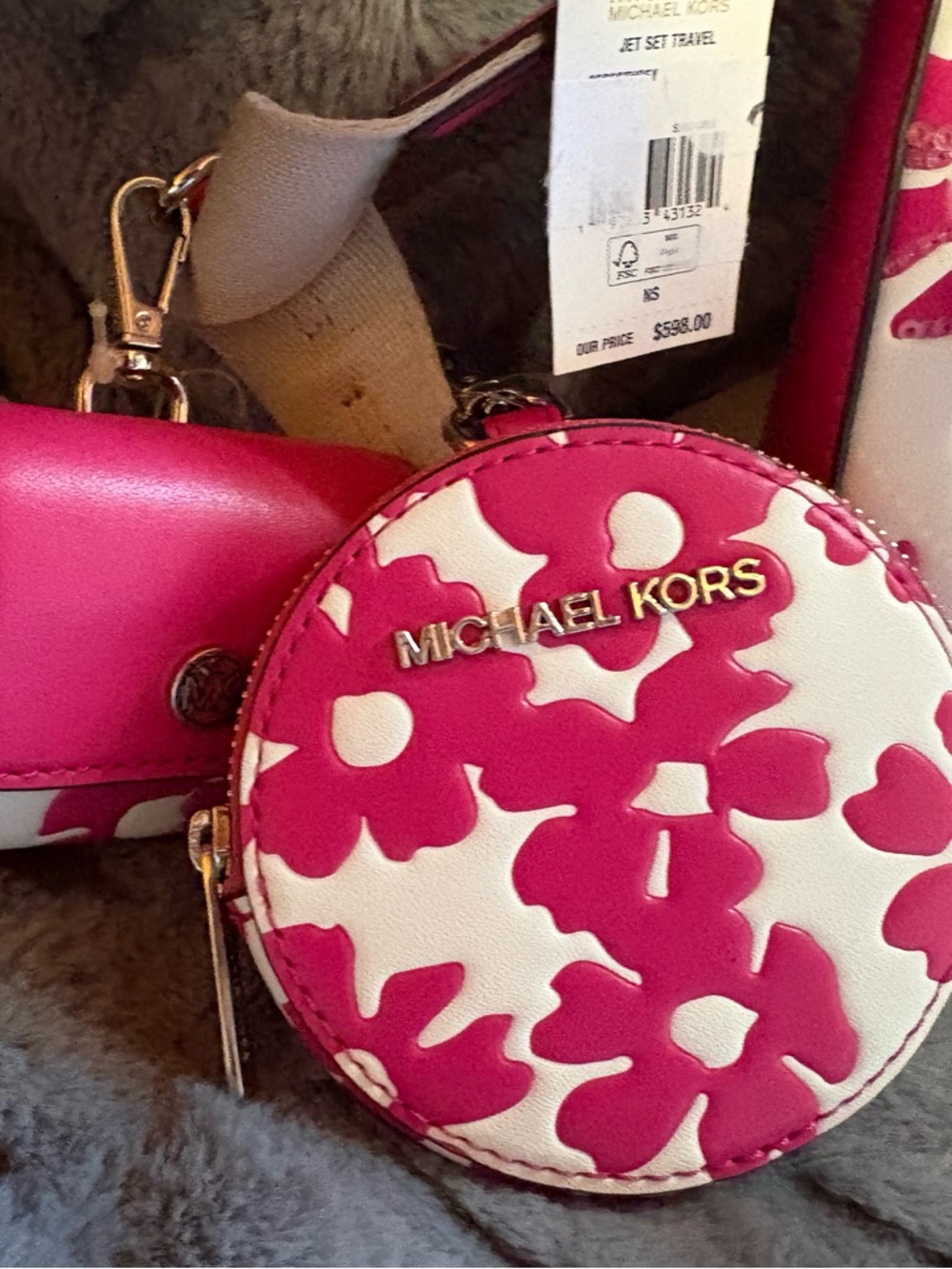 Michael Kors White and Hot Pink Floral Crossbody with Coin Pouch - Picture 4 of 9